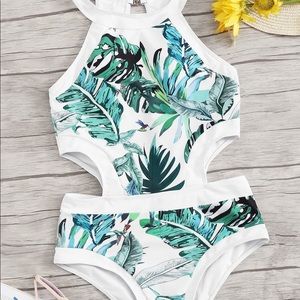 NWT- Jungle Leaf Cut-out Side One Piece Swimsuit